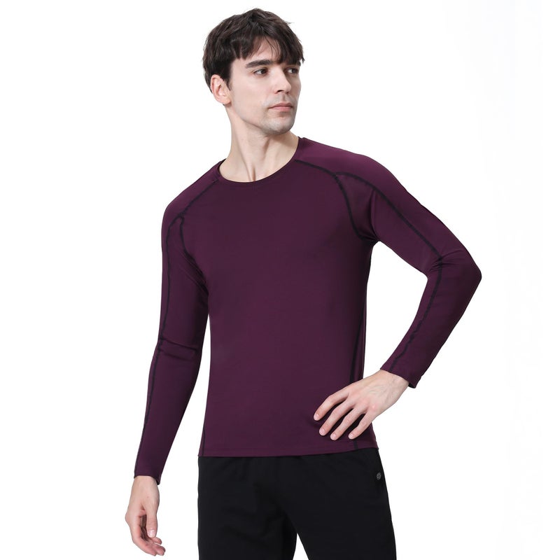 TopTie Men's Long Sleeve Fitted Compression Shirt, Cool Dry Base Layer for Men-Maroon-M - Image 4